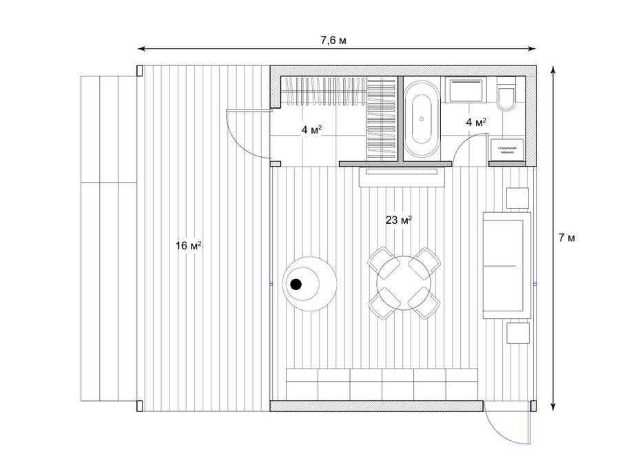 Планировка модульного дома студии M площадью 51 кв.м.